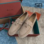 Giày Nữ Loro Piana Summer Walk Charms Loafer Sandstone Suede Nâu Nhạt Size 39