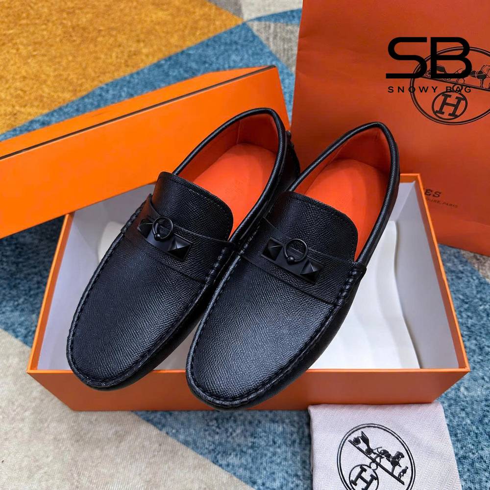 Giày Lười Hermes Irving Loafer Black Epsom Khóa Đen sang trọng và đẳng cấp