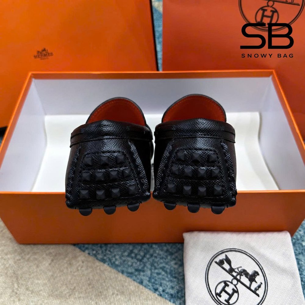 Giày Lười Hermes Irving Loafer Black Epsom Khóa Đen chi tiết 6