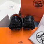 Giày Lười Hermes Irving Loafer Black Epsom SHW Khóa Trắng chi tiết
