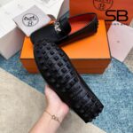 Giày Lười Hermes Irving Loafer Black Epsom SHW Khóa Trắng chi tiết