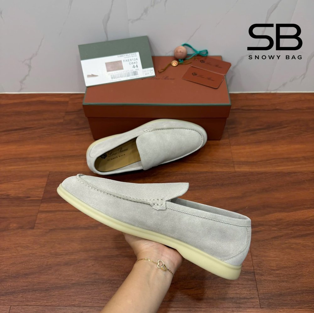 Giày Nam Loro Piana Summer Walk Loafer Suede Classic Beige Màu Xám Be Góc Nghiêng Chi Tiết