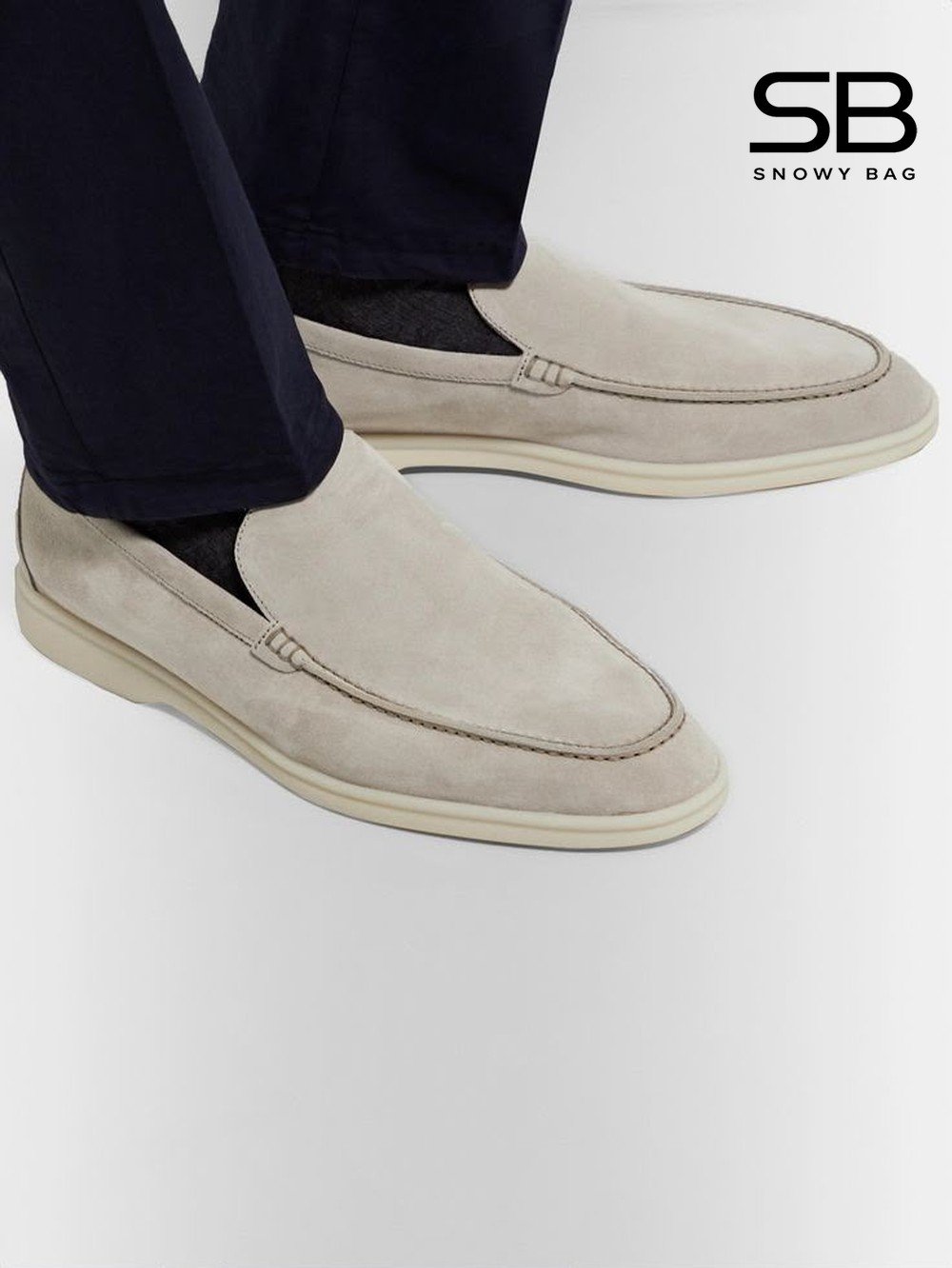 Giày Nam Loro Piana Summer Walk Loafer Suede Classic Beige Màu Xám Be Size 43,44