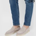 Giày Nam Loro Piana Summer Walk Loafer Suede Classic Beige Màu Xám Be Size 43,44