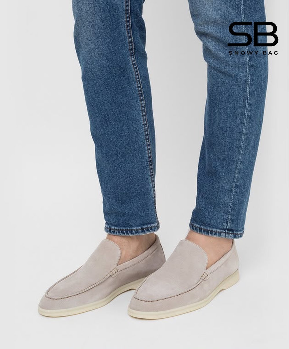 Giày Nam Loro Piana Summer Walk Loafer Suede Classic Beige Màu Xám Be Size 43,44