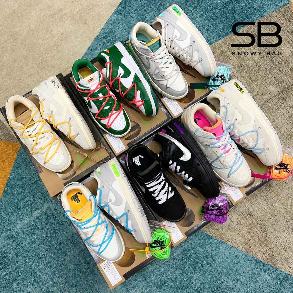 Giày Nike Dunk Low Off-White Lot 02 of 50 góc nghiêng chi tiết