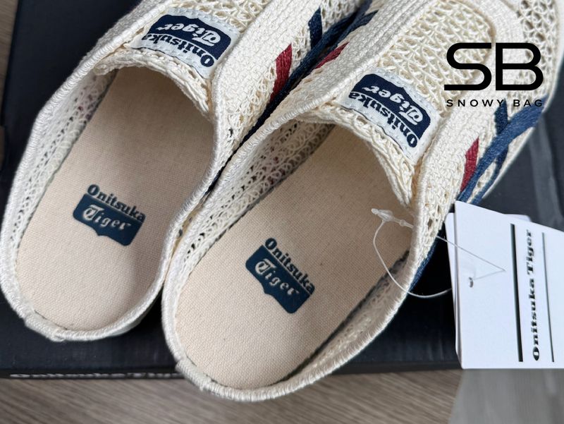 giày onitsuka sabot kem sọc xanh dương