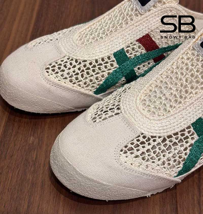 mũi giày onitsuka sabot kem sọc xanh lá