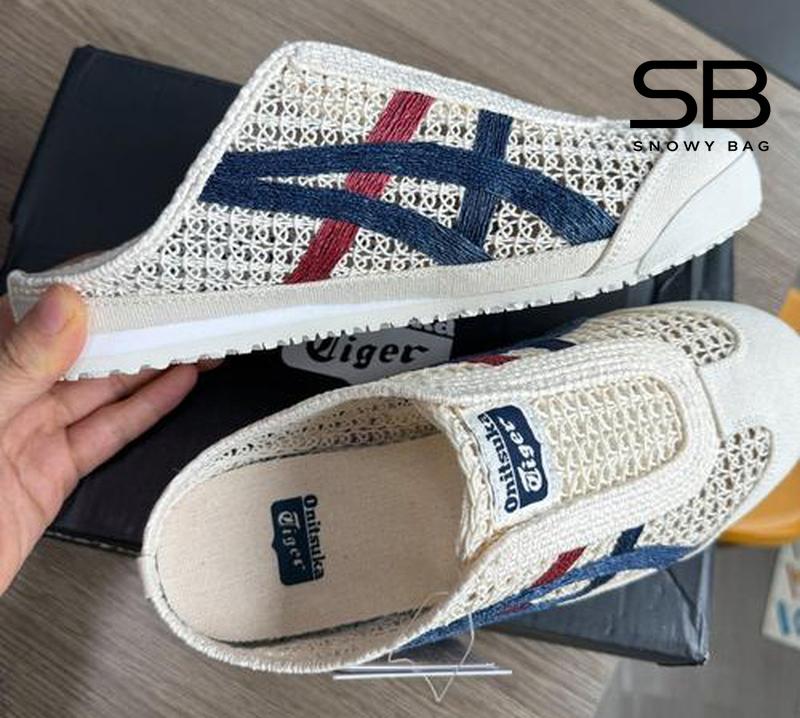 giày onitsuka sabot kem sọc xanh dương