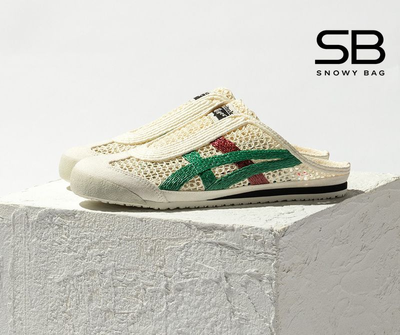 giày onitsuka sabot kem sọc xanh lá