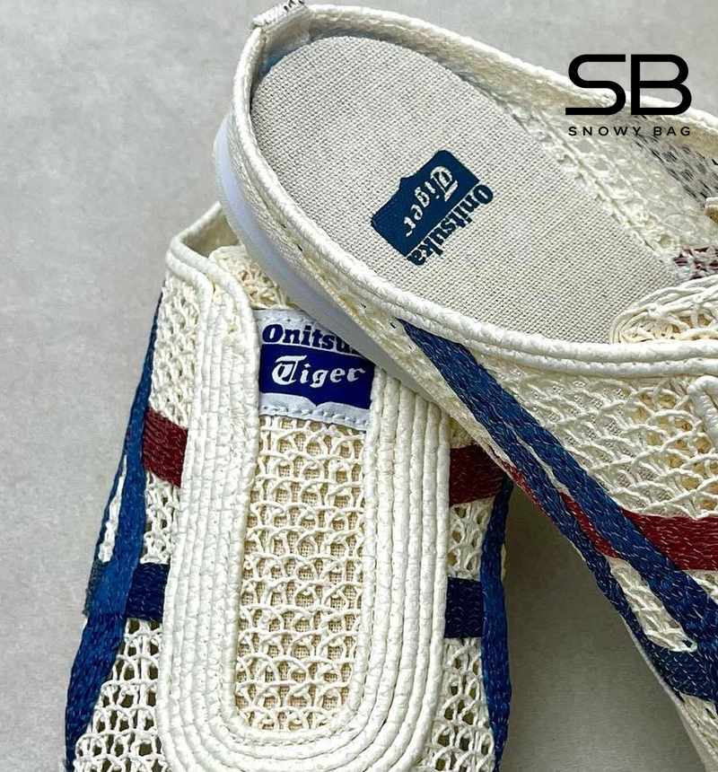 giày onitsuka sabot kem sọc xanh dương