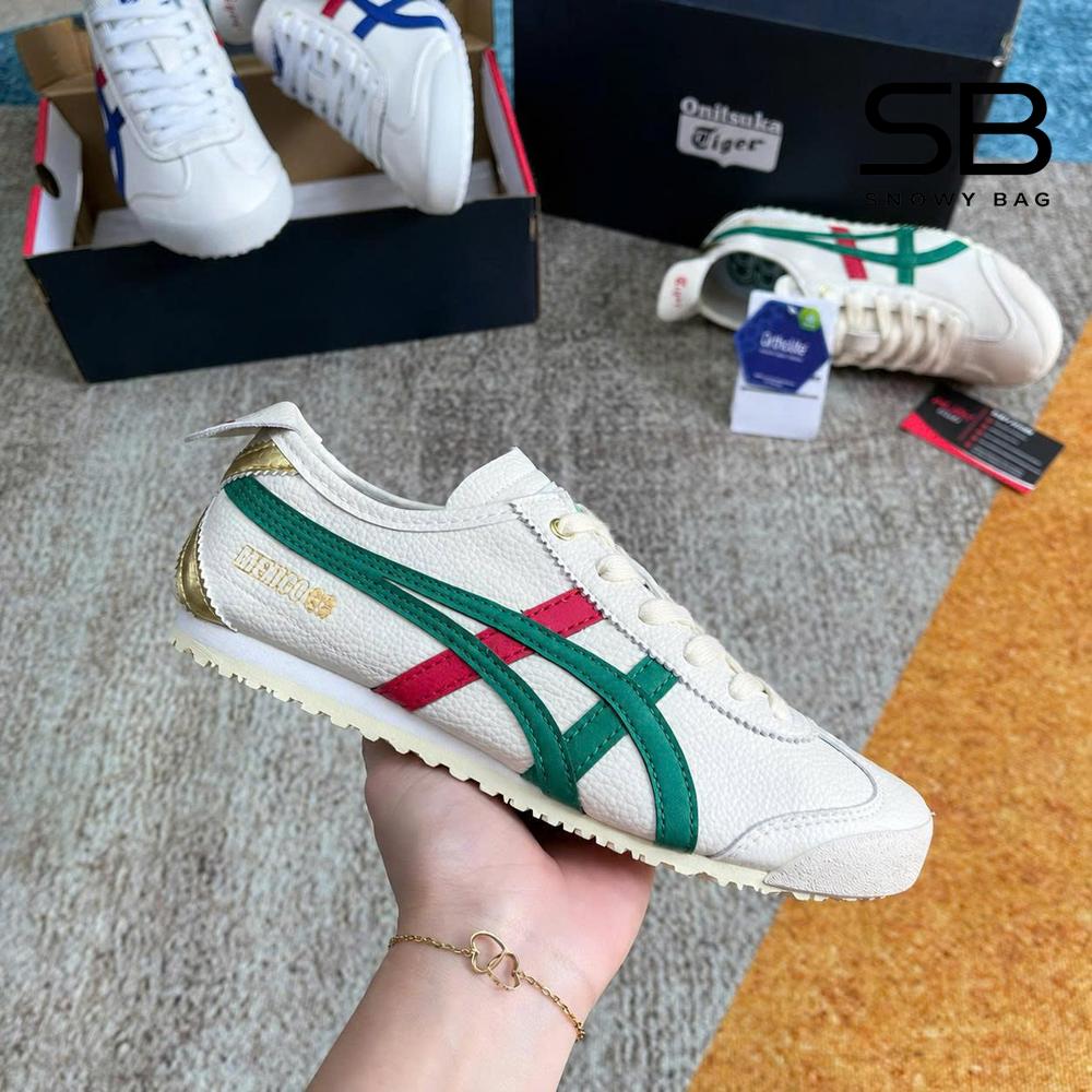 Giày Onitsuka Tiger Mexico 66 Birch Kale Red Gold Trắng Sọc Xanh đẹp mắt