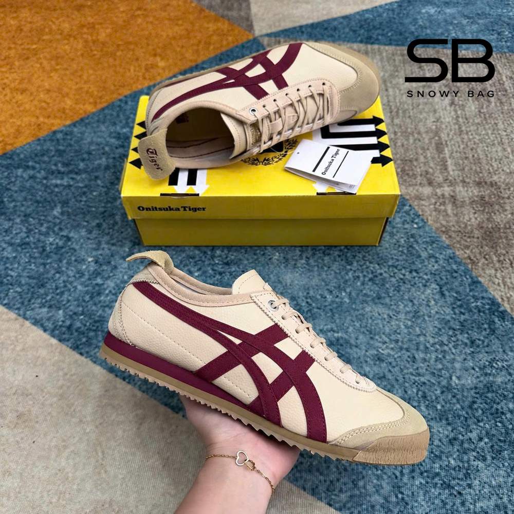 Giày Onitsuka Tiger Mexico 66 SD Beige Beet Juice màu be sọc đỏ