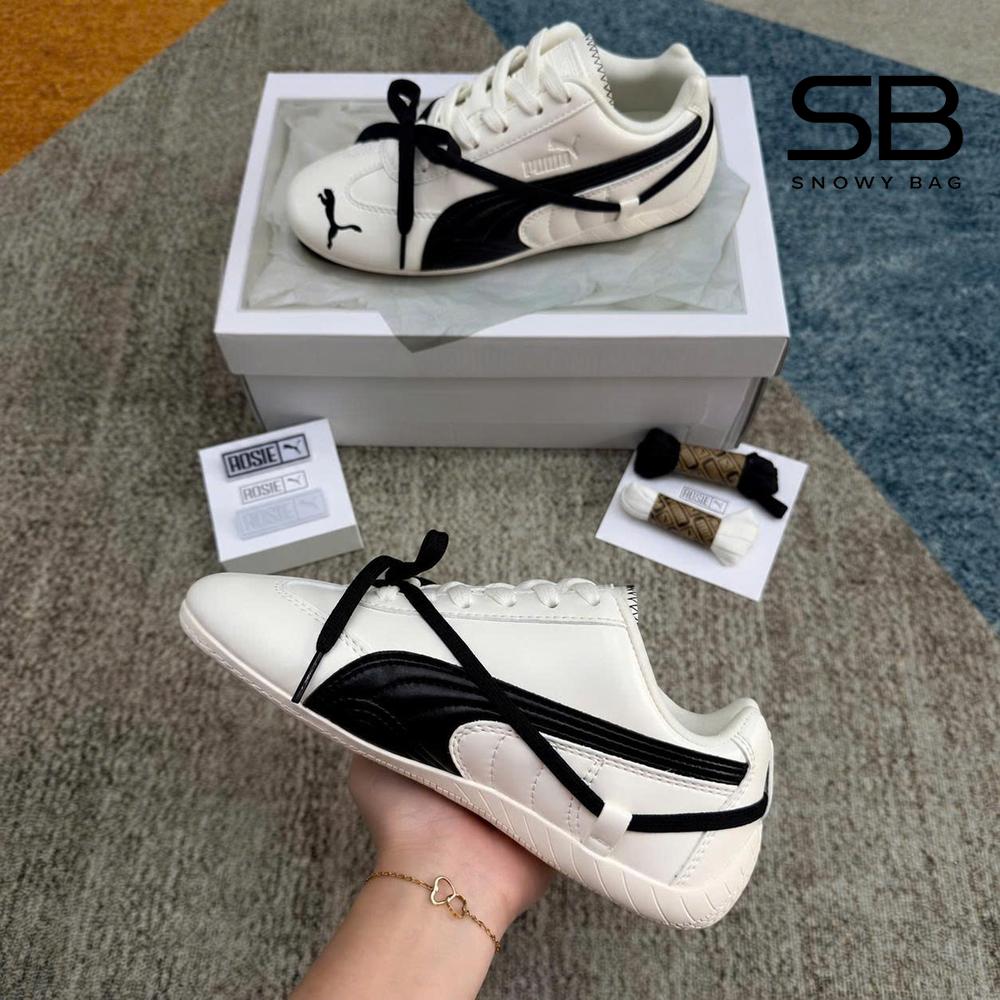 Giày Puma x Rosé Speedcat Leather White Black Trắng Đen góc nghiêng chi tiết