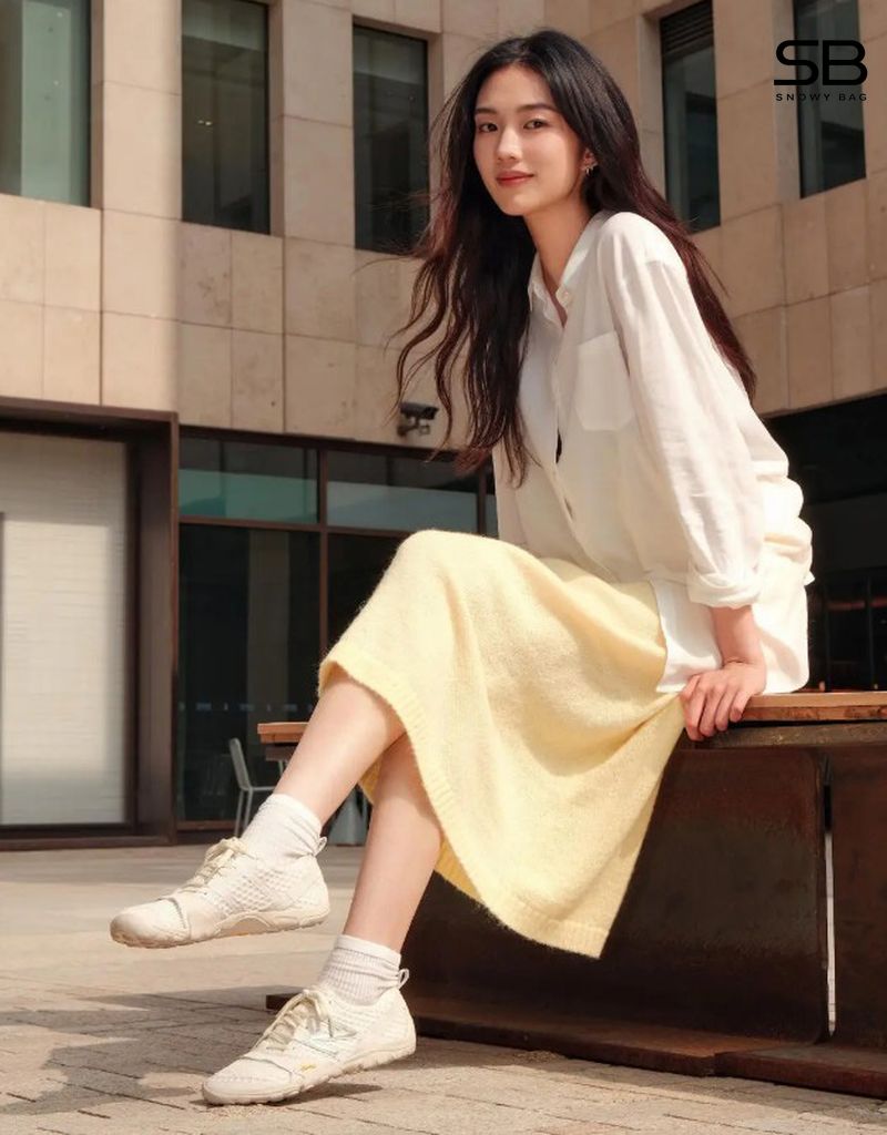 **Với nữ: dùng giày để làm nhẹ bộ đồ**