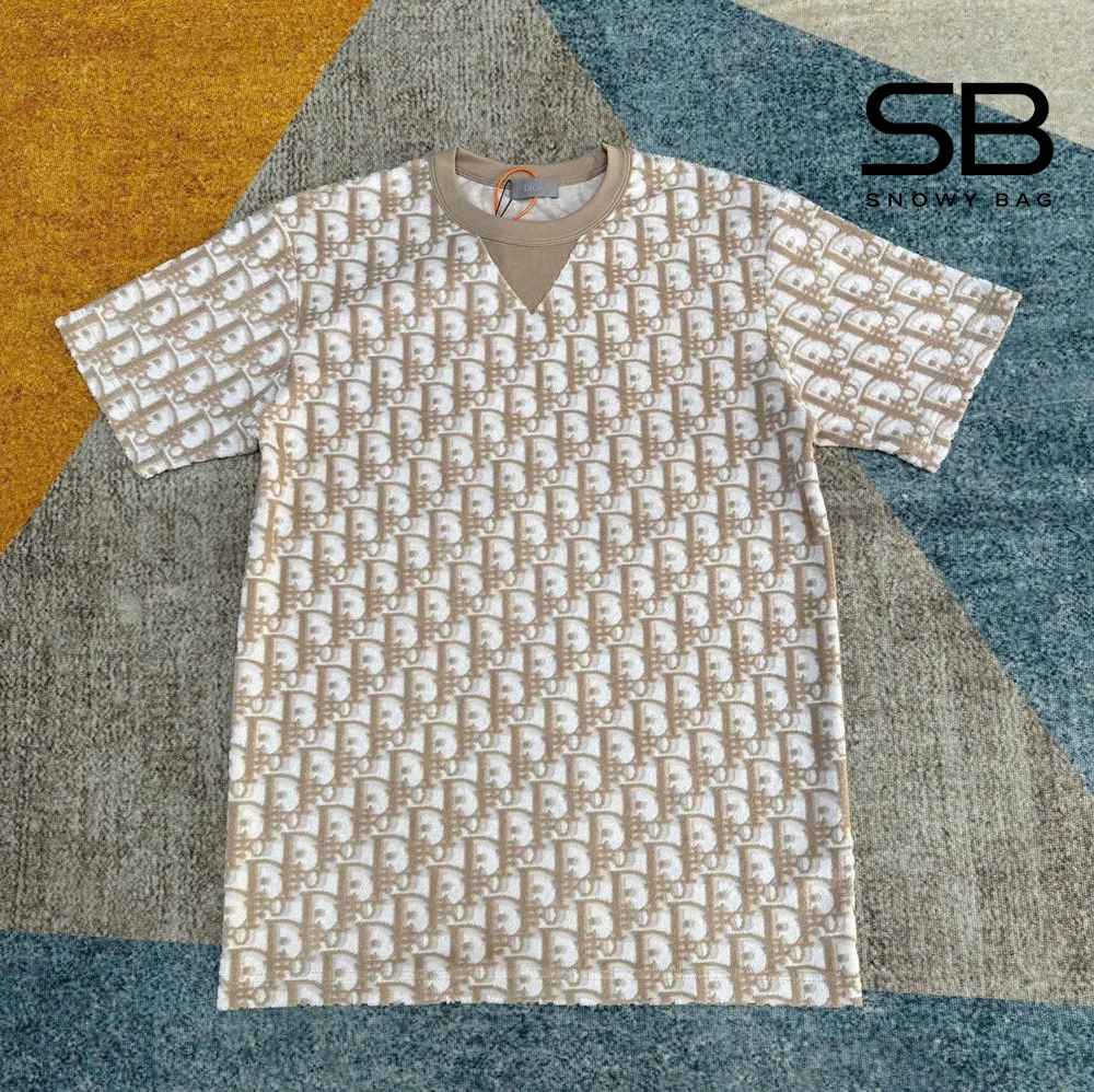 Áo Dior Oblique T-Shirt Beige Cotton Terry Jersey Màu Be sang trọng