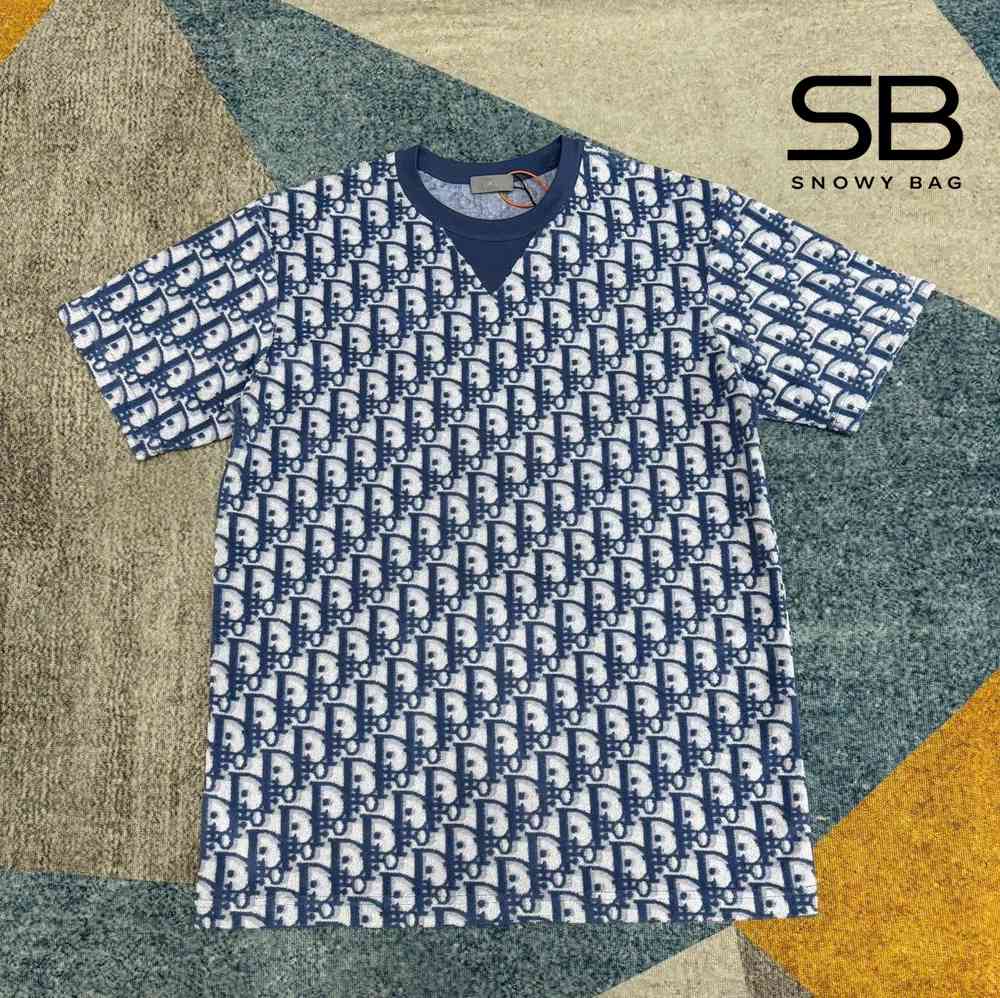 Áo Dior Oblique T-Shirt Blue Cotton Terry Jersey Xanh Dương sang trọng