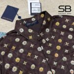 Áo Sơ Mi LV Monogram Printed Short-Sleeved Silk Shirt Deep Brown sang trọng