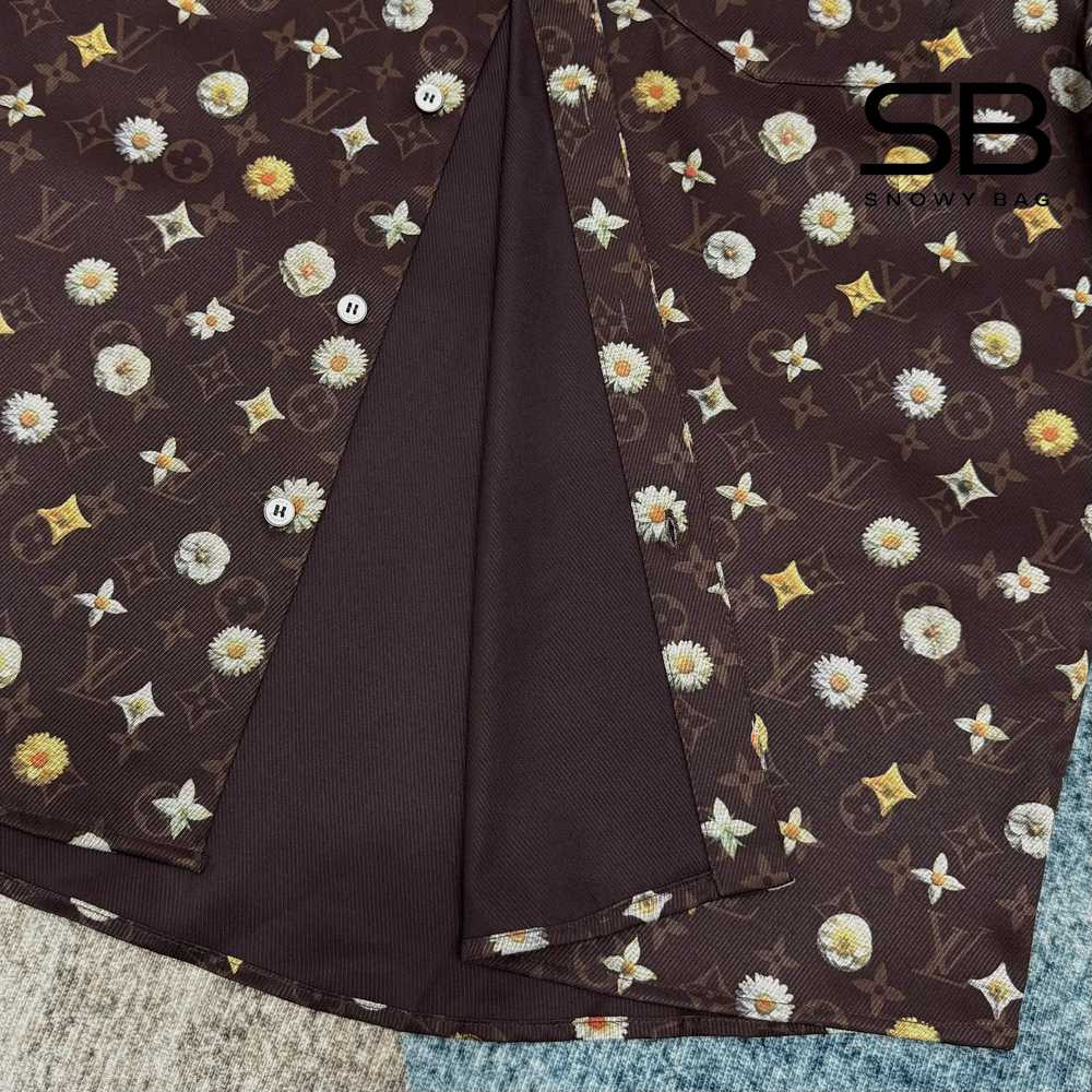 Áo Sơ Mi LV Monogram Printed Short-Sleeved Silk Shirt Deep Brown sang trọng