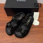 Dép Chanel 23P Dad Sandal Black Suede 5CM Màu Đen sang trọng