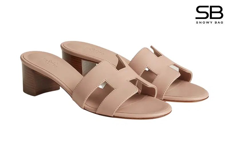 Dép Hermes Oasis Sandal Beige Nude Calfskin Hồng Nhạt sang trọng.