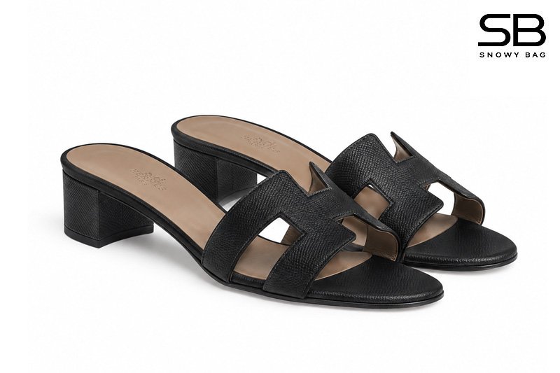 Dép Hermes Oasis Sandal Noir Black Brown Epsom Màu Đen Nâu sang trọng