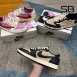 Giày Air Jordan 1 Low OG Travis Scott Pale Vanilla Đen Be góc nghiêng chi tiết