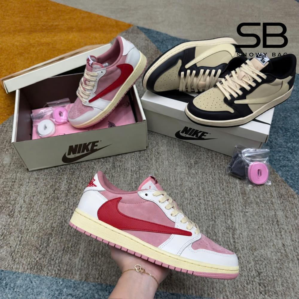 Giày Air Jordan 1 Low OG Travis Scott Shy Pink University Red sang trọng và phong cách.