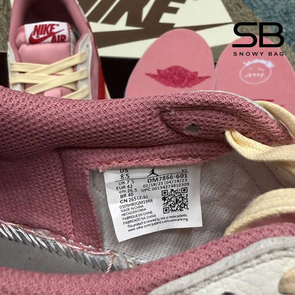 Giày Air Jordan 1 Low OG Travis Scott Shy Pink University Red chi tiết 6