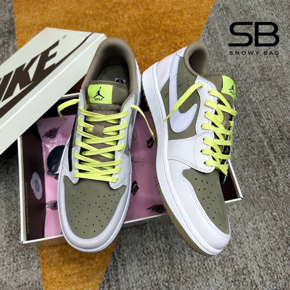 Logo khóa giày Air Jordan 1 Low Travis Scott’s Golf “Olive”