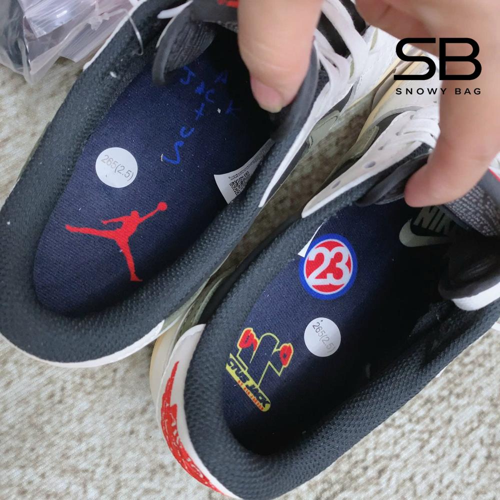 Giày Air Jordan 1 Low x Travis Scott Olive, thiết kế độc đáo và phong cách.