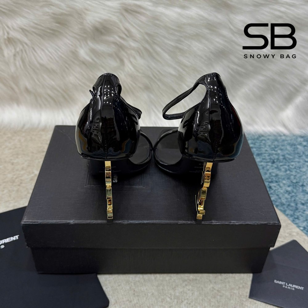 Giày Cao Gót YSL Opyum Sandals Black Patent Leather GHW sang trọng