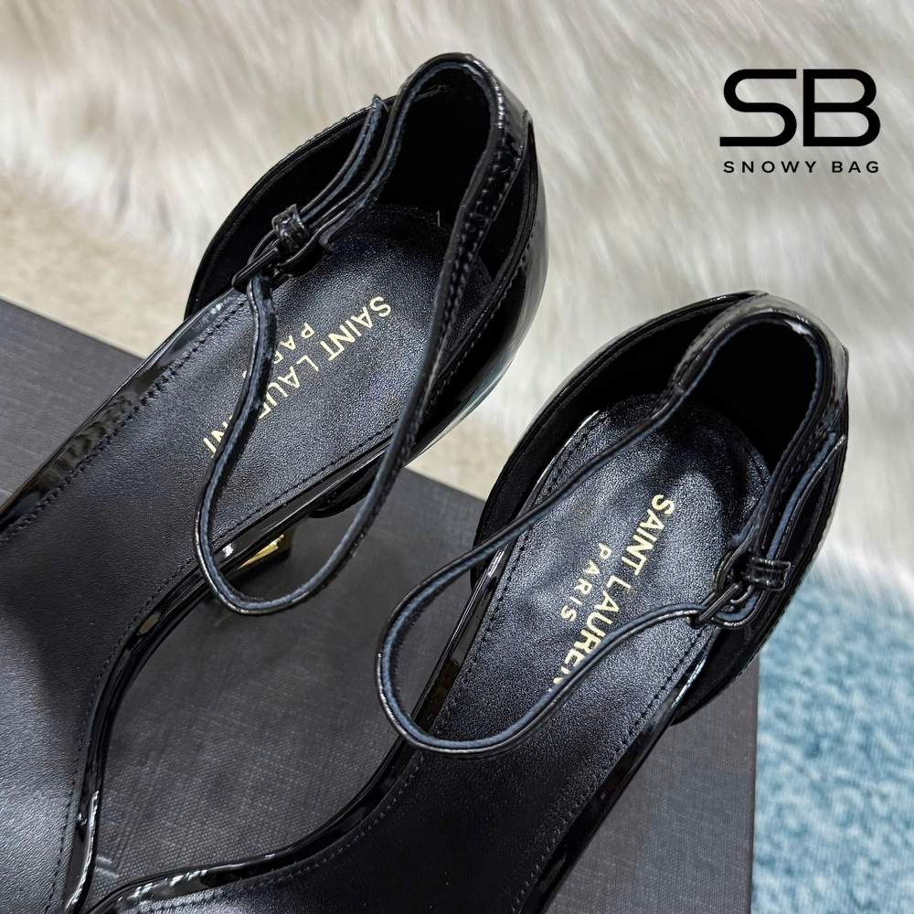 Giày Cao Gót YSL Opyum Sandals Black Patent Leather GHW sang trọng