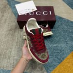 Giày Gucci Re-Web Trainer Beige And Rosso Ancora Red GG Canvas Be Đỏ với logo tinh tế