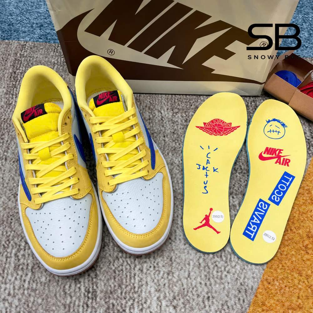 Giày Jordan 1 Low OG SP Travis Scott Màu Vàng Canary với chi tiết logo độc đáo