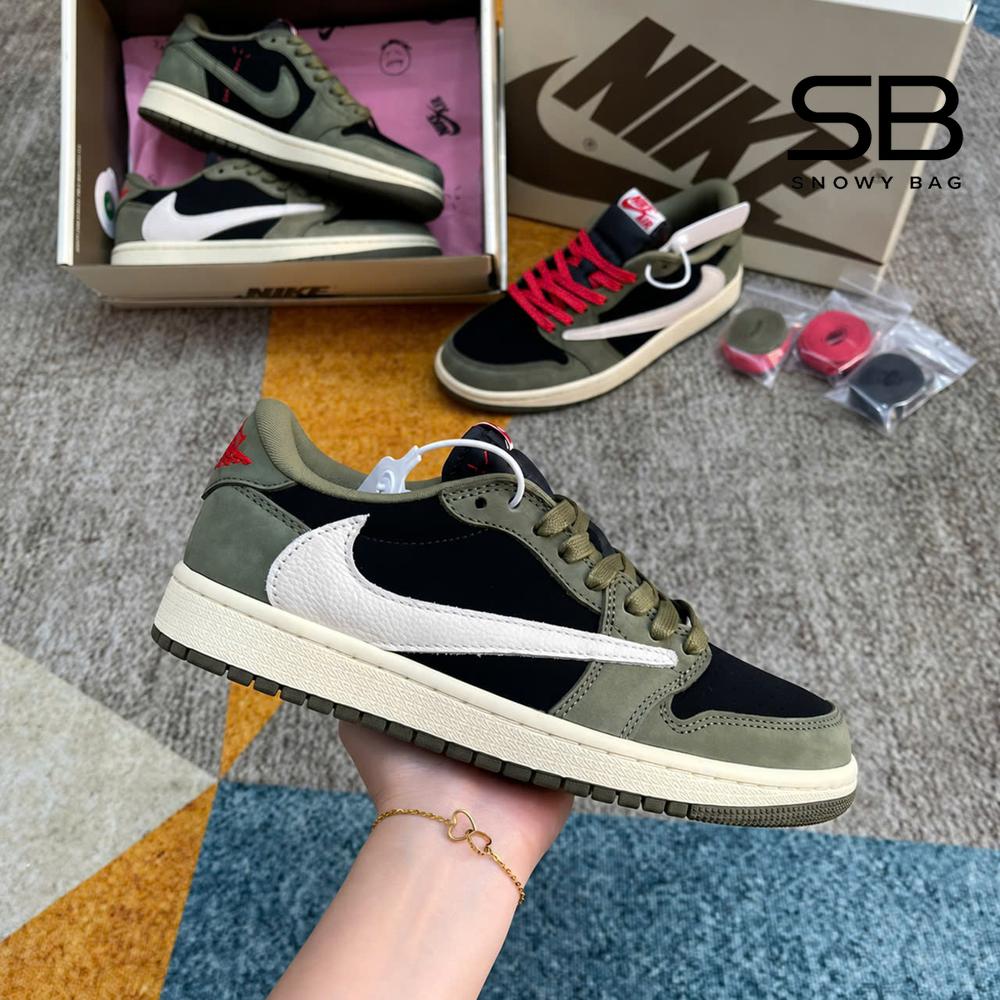 Giày Jordan 1 Low Travis Scott Black Olive thiết kế thời thượng