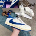 Giày Jordan 1 Low Travis Scott Fragment Reverse Sail Black Military Blue phong cách thời trang