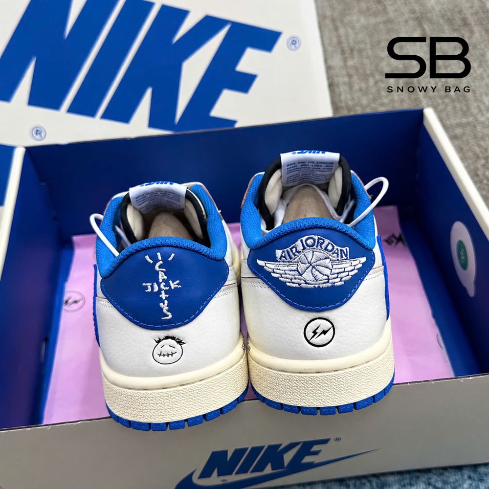 Giày Jordan 1 Low Travis Scott Fragment Reverse Sail Black Military Blue đẹp mắt