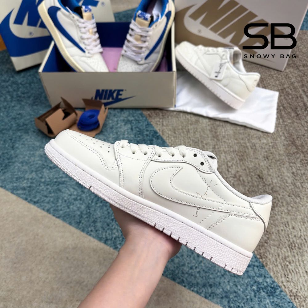 Giày Jordan 1 Low Travis Scott White Party Trắng góc nghiêng chi tiết