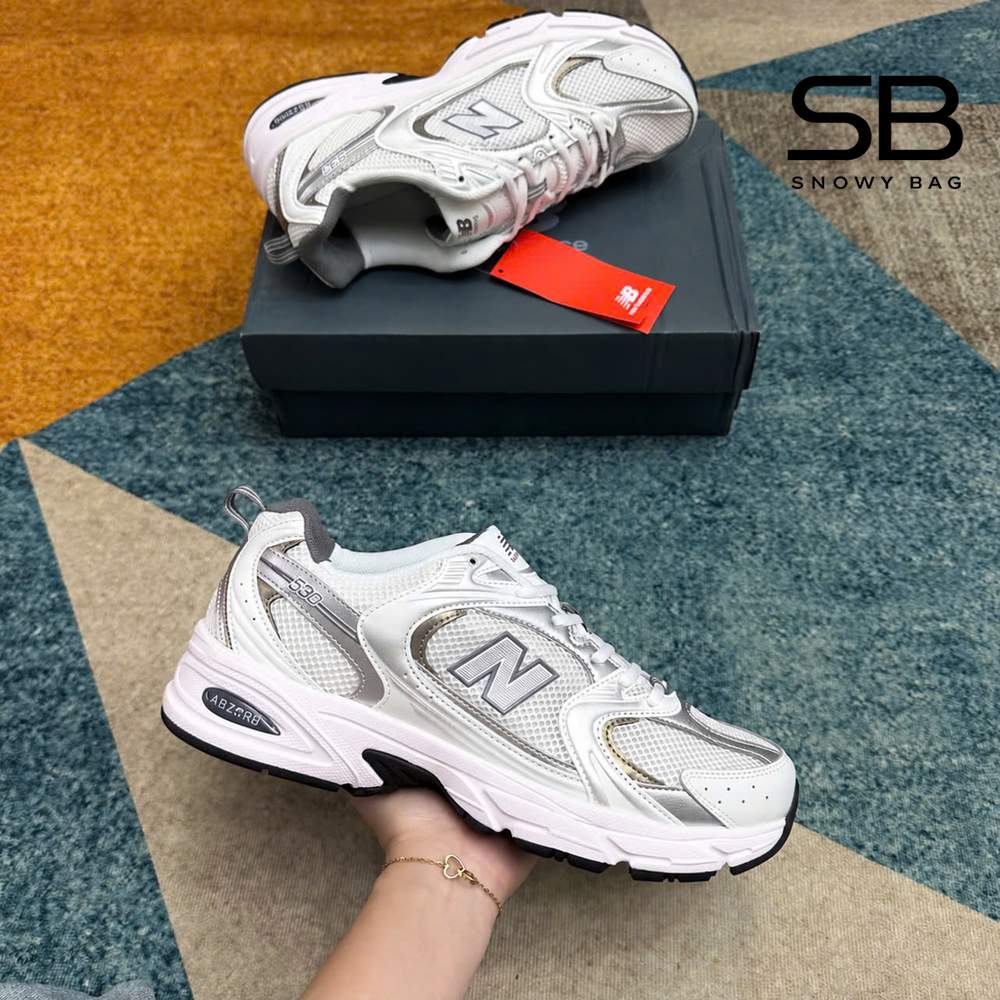Giày New Balance 530 White Light Gray Trắng Xám Nhạt góc nghiêng chi tiết