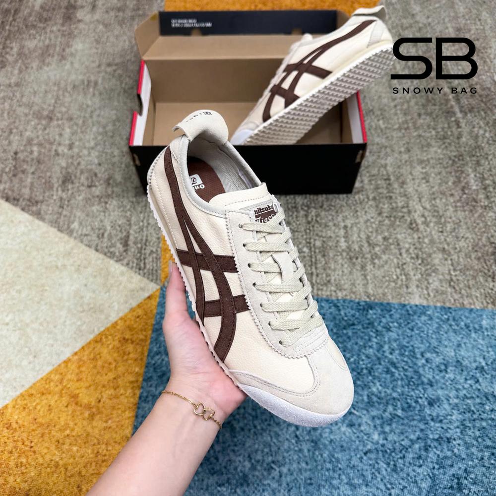 Giày Onitsuka Tiger Mexico 66 Beige Brown Be Sọc Nâu góc nghiêng chi tiết