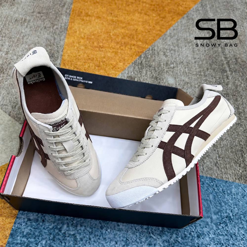 Giày Onitsuka Tiger Mexico 66 Beige Brown Be Sọc Nâu, thiết kế thời thượng