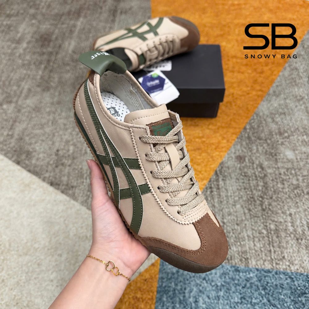 Giày Onitsuka Tiger Mexico 66 Beige Grass Green góc nghiêng chi tiết