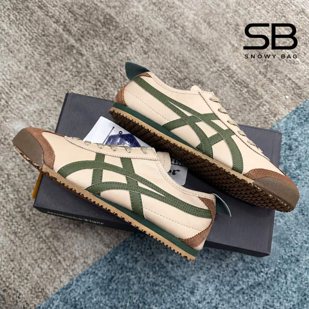 Giày Onitsuka Tiger Mexico 66 Beige Grass Green màu be sọc xanh