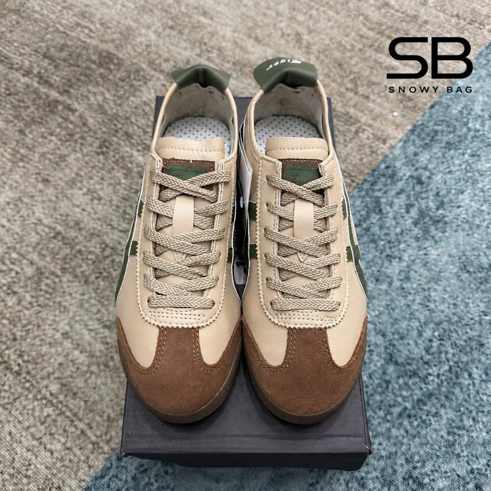 Giày Onitsuka Tiger Mexico 66 Beige Grass Green màu be sọc xanh đẹp mắt