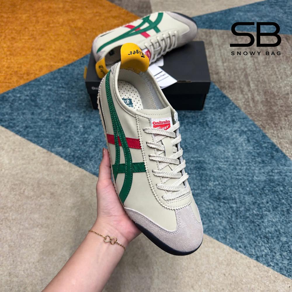 Giày Onitsuka Tiger Mexico 66 Birch Green Red Yellow góc nghiêng chi tiết