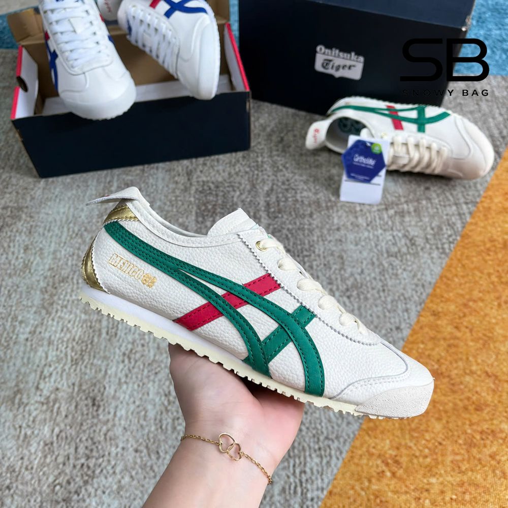 Giày Onitsuka Tiger Mexico 66 Birch Kale Red Gold Trắng Sọc Xanh thời trang thể thao