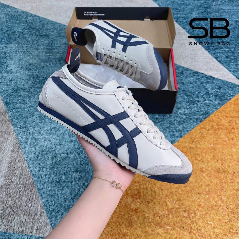 Giày Onitsuka Tiger Mexico 66 Birch Peacoat màu trắng xanh navy sang trọng