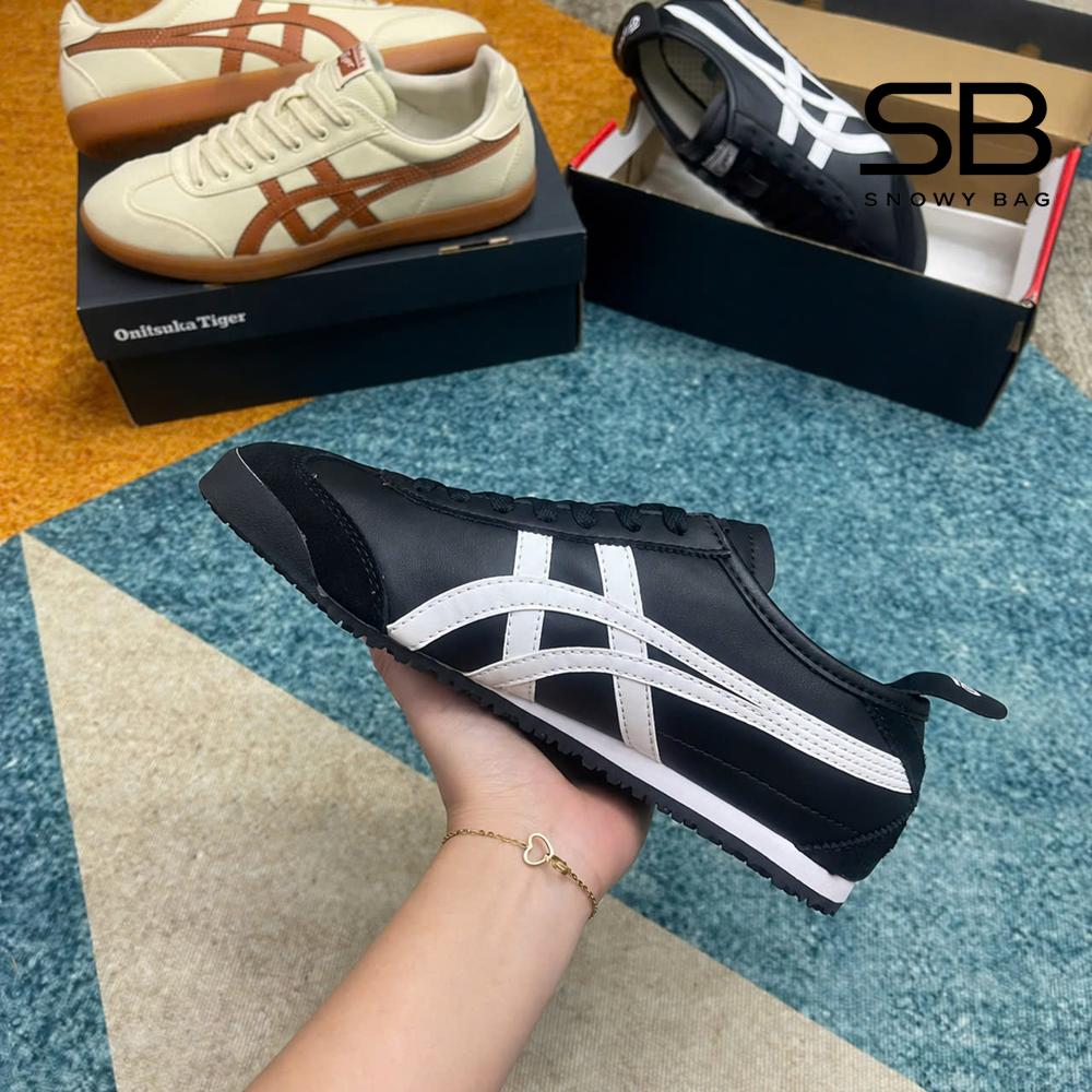 Giày Onitsuka Tiger Mexico 66 Black White Đen Trắng góc nghiêng chi tiết