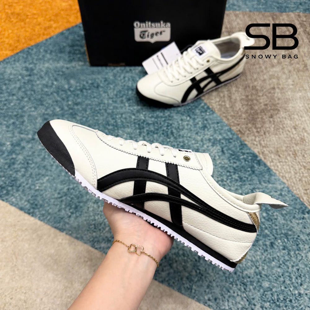 Giày Onitsuka Tiger Mexico 66 Cream Black Gold Trắng Đen với thiết kế nổi bật